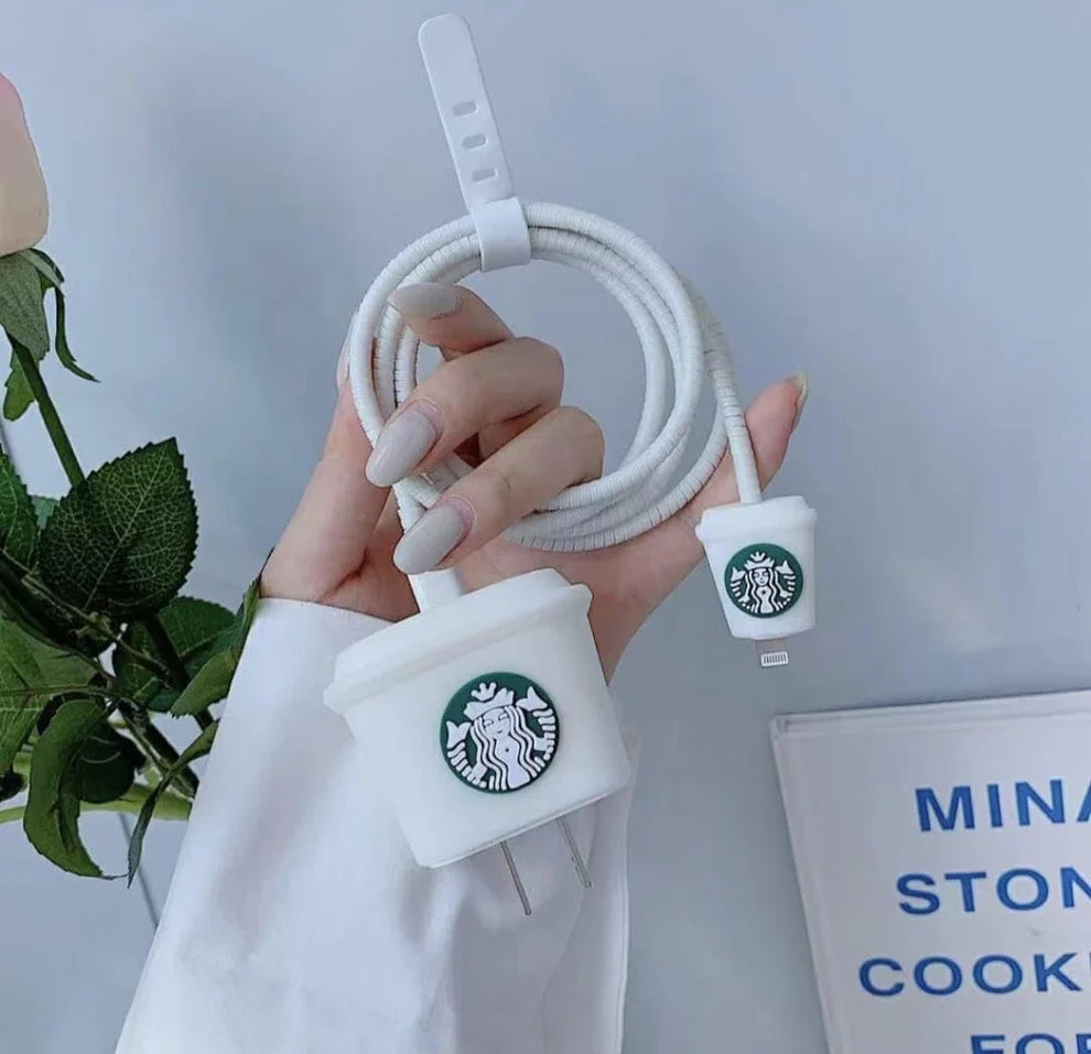 Starbucks White Edition - iPhone Charger Cover (With Wire Protector)